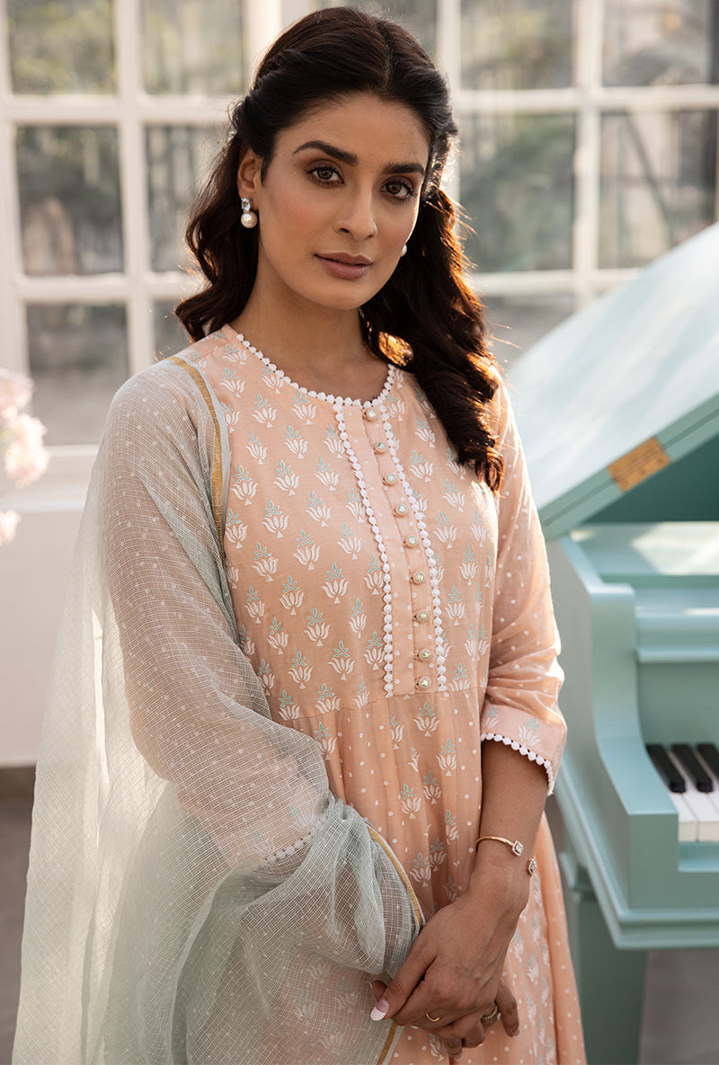 Peach A-line Aisha Kurta Set
