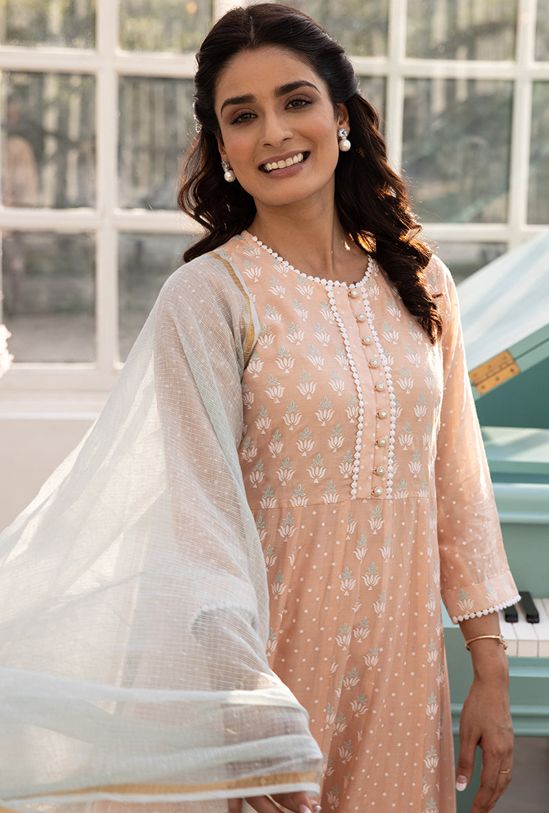 Peach A-line Aisha Kurta Set