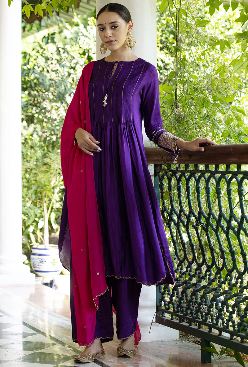 Purple Heavy Cuff Sleeve Aayat Kurta Set