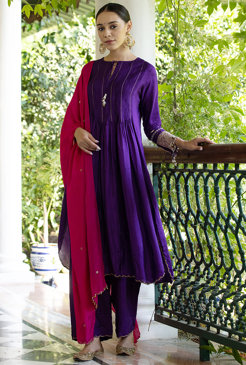 Purple Heavy Cuff Sleeve Aayat Kurta Set
