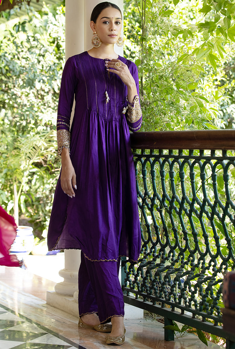 Purple Heavy Cuff Sleeve Aayat Kurta Set