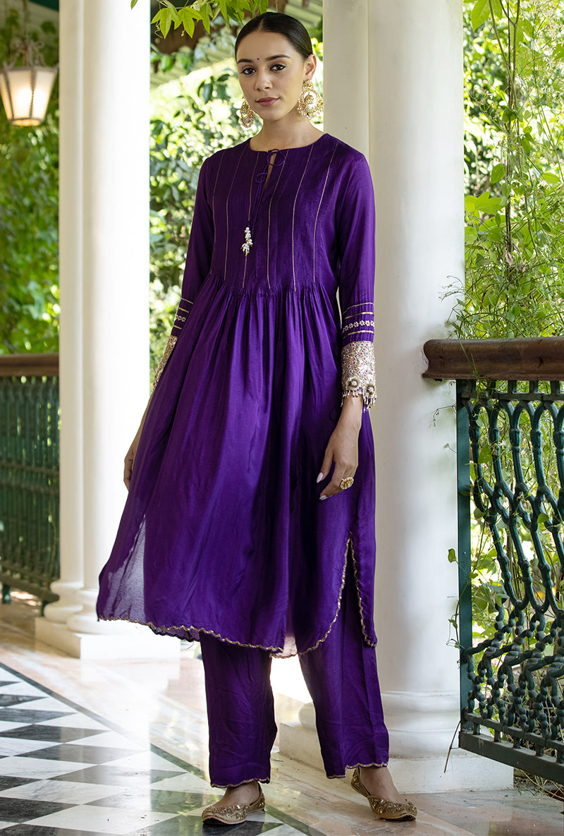 Purple Heavy Cuff Sleeve Aayat Kurta Set
