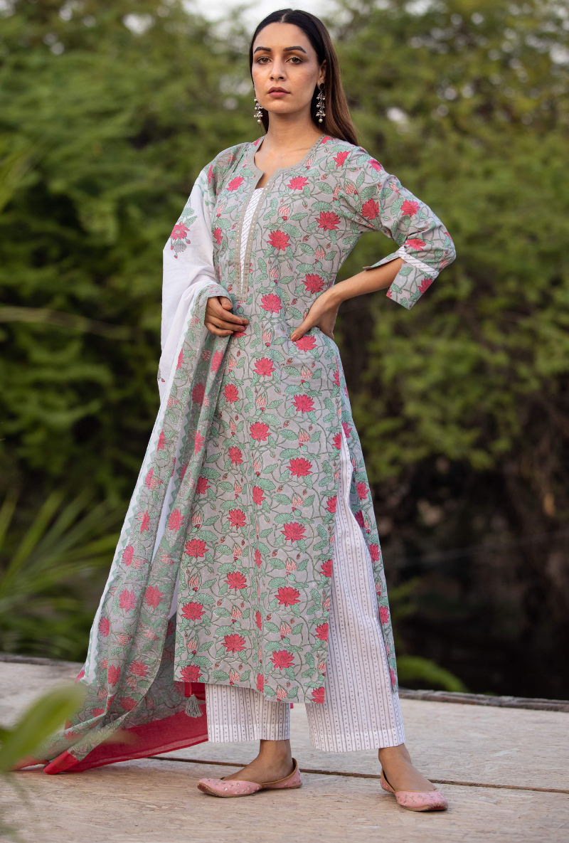 Grey Sequin Pankhuri Kurta Set