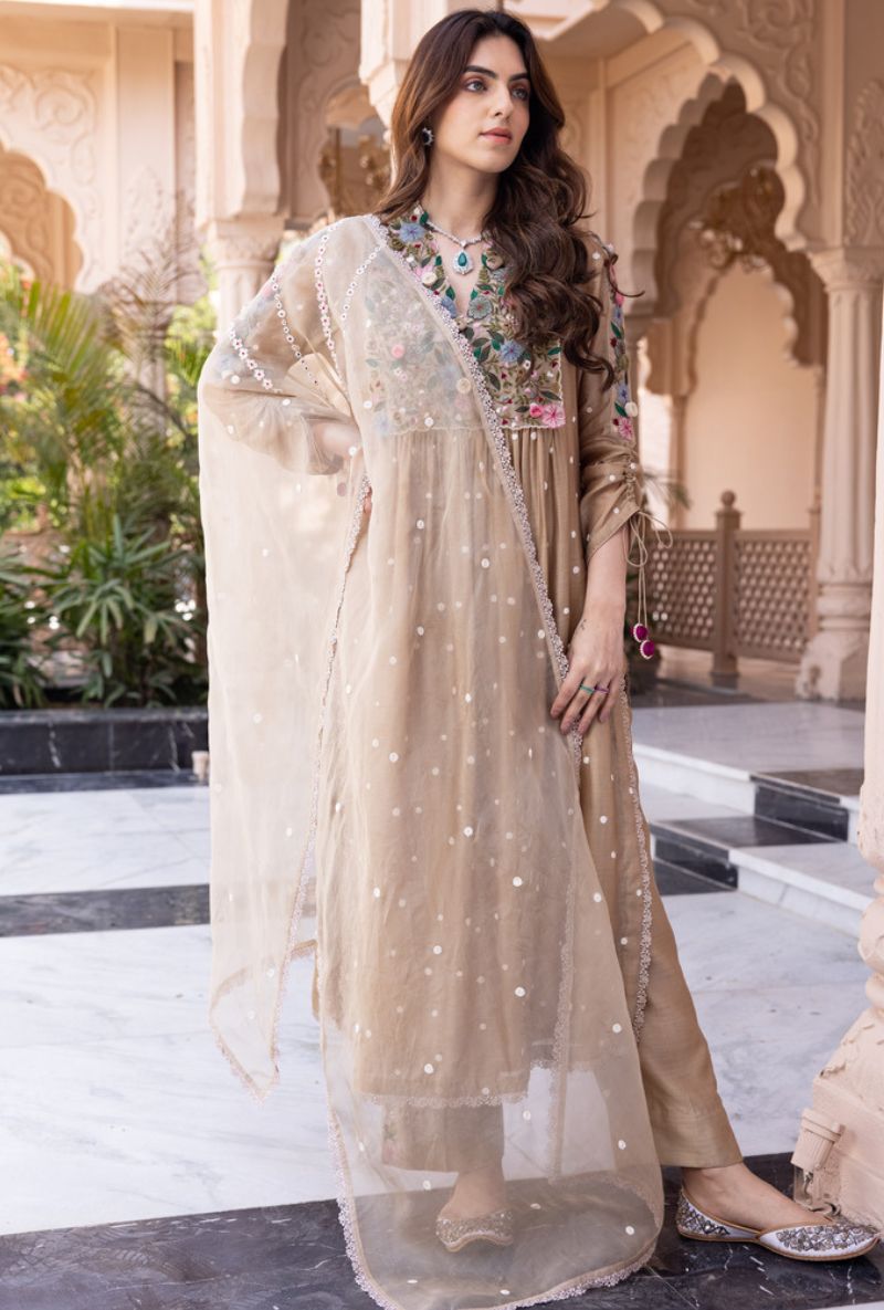 Beige Orchid Frockstyle Sahiba Kurta Set