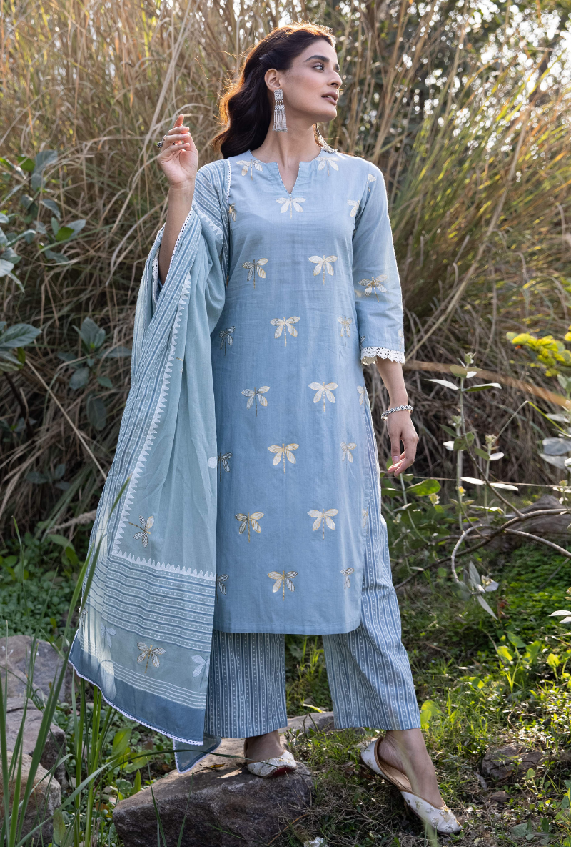 Blue Titlie Straight Kurta Set