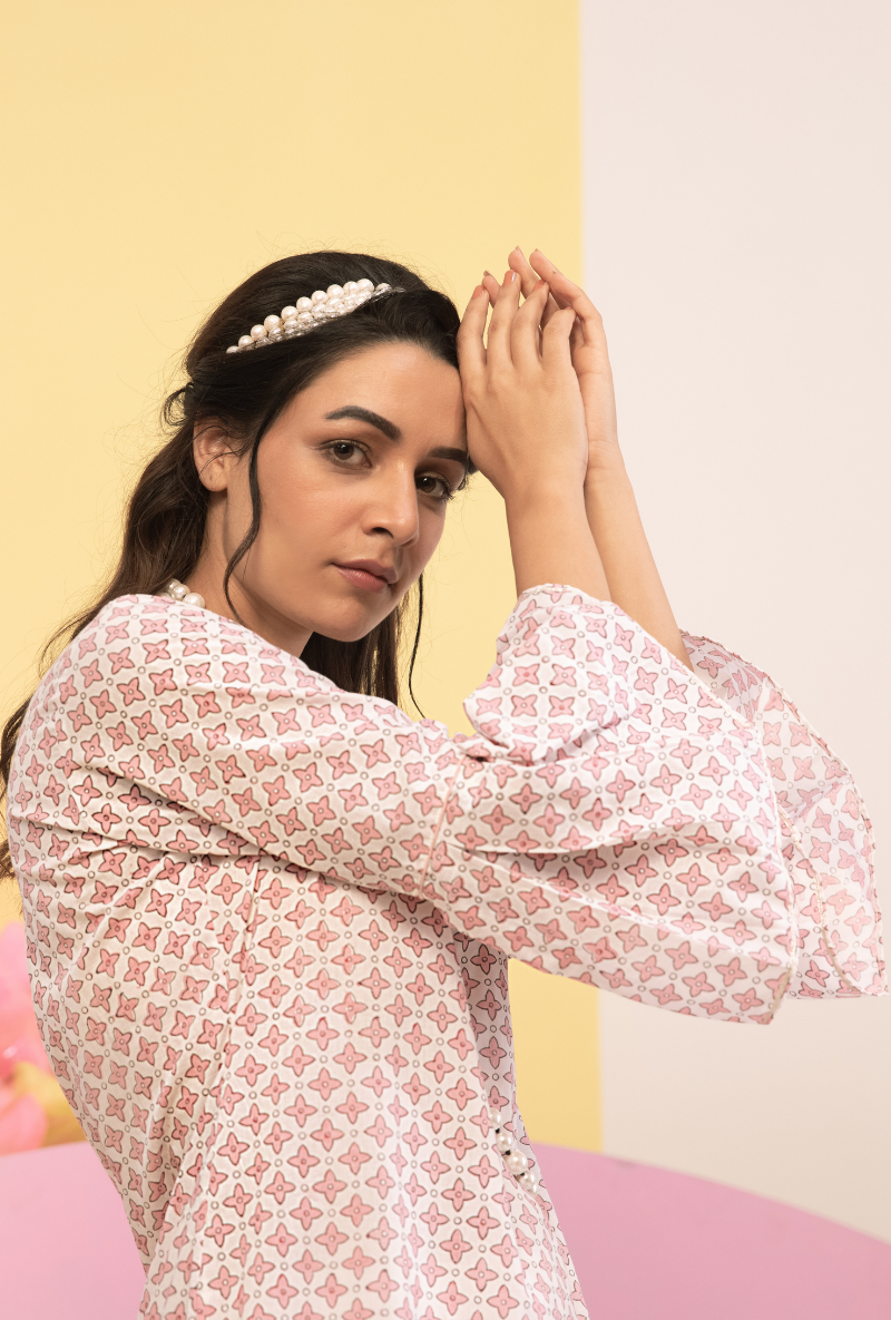 Pink Cotton Candy Frill Sleeve Kurta Set