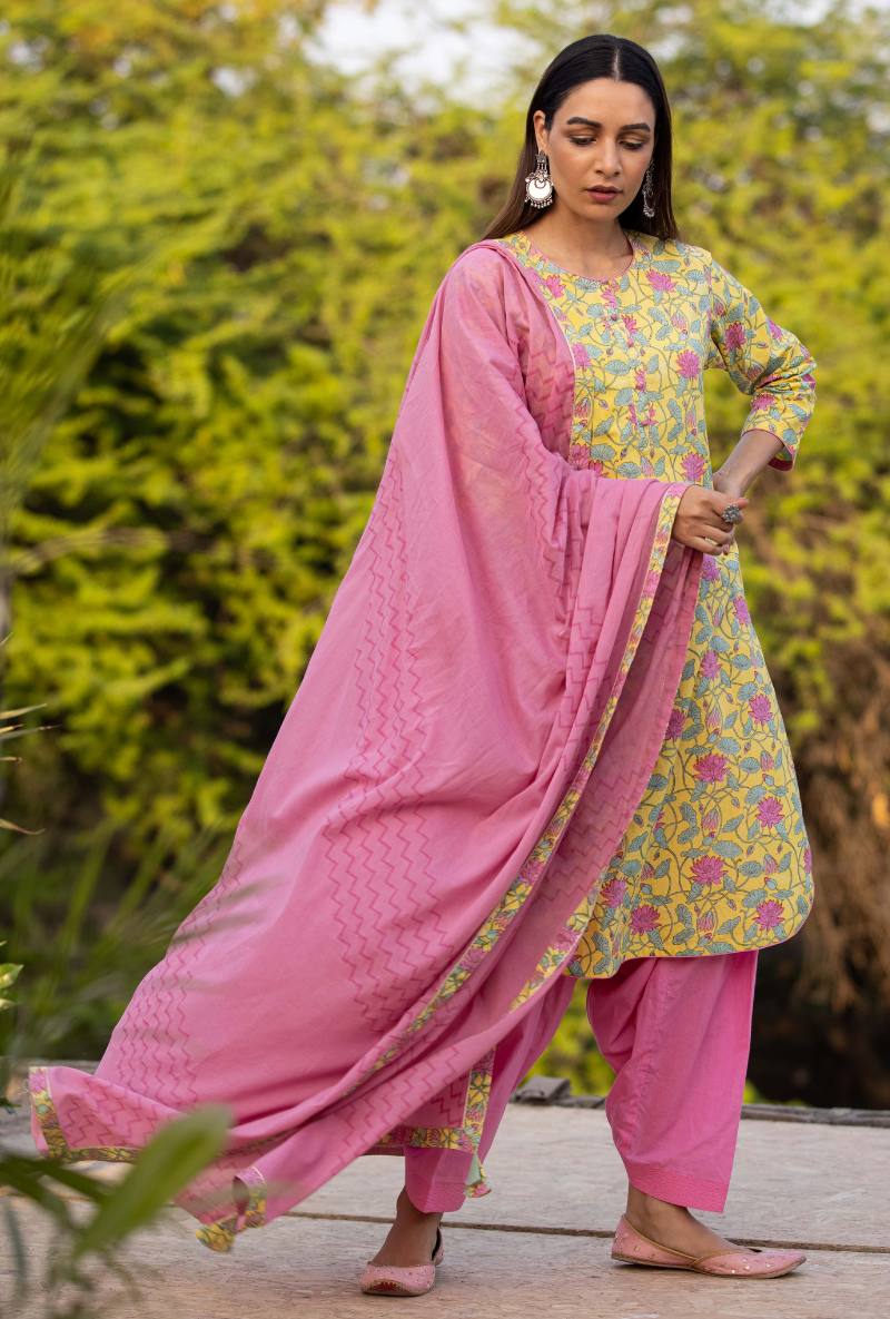 Pink/Yellow Pankhuri Salwar Kurta Set