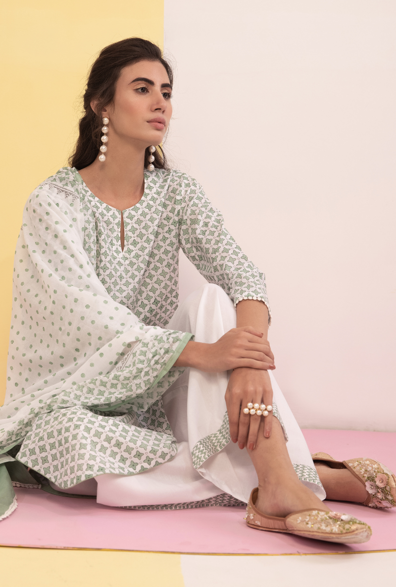 Green Cotton Candy Straight Kurta Set