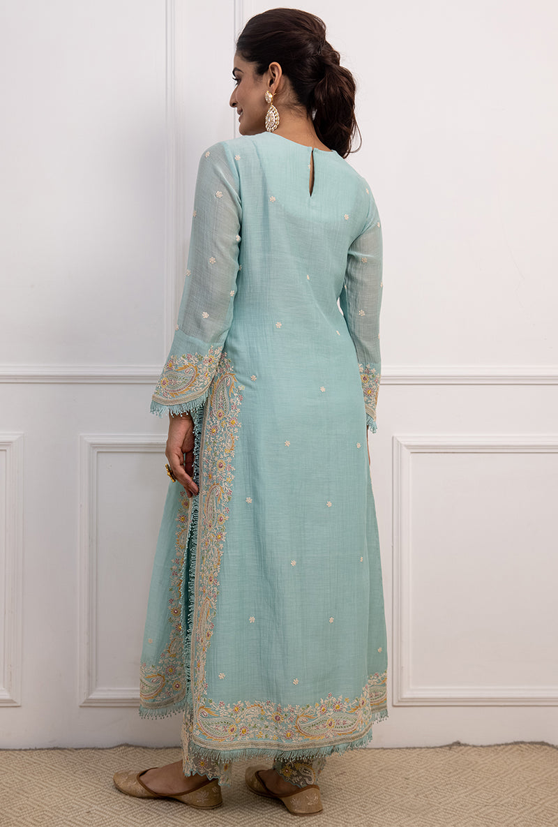 Blue Dori Paisley Long Kurta Yoke Aafreen Set