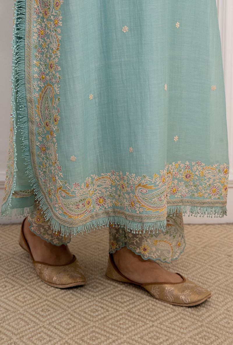 Blue Dori Paisley Long Kurta Yoke Aafreen Set