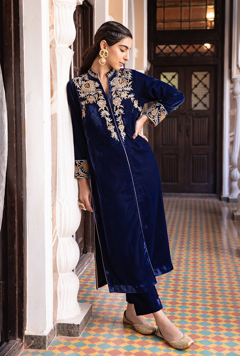 Blue Sherwani Jacket Aarzoo Kurta Set