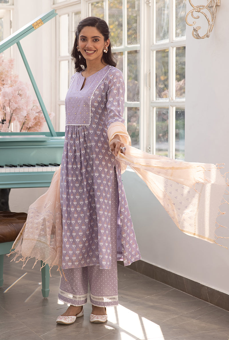 Lavender Front Pleat Aisha Kurta Set
