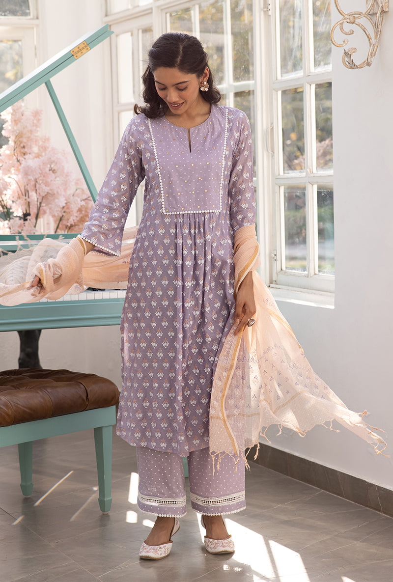 Lavender Front Pleat Aisha Kurta Set