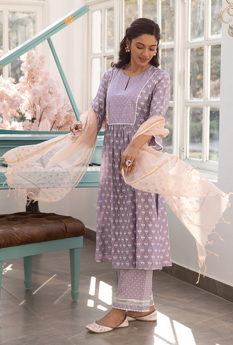 Lavender Front Pleat Aisha Kurta Set