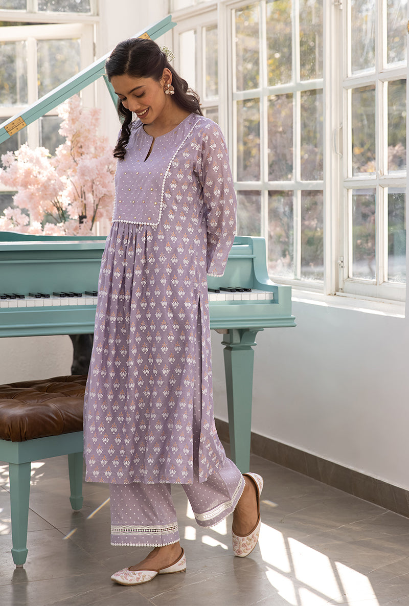 Lavender Front Pleat Aisha Kurta Set
