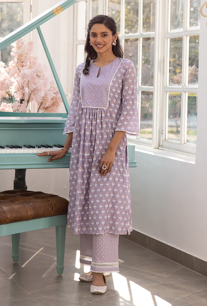 Lavender Front Pleat Aisha Kurta Set