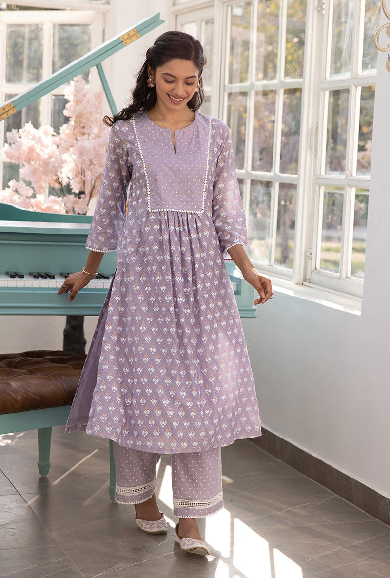 Lavender Front Pleat Aisha Kurta Set