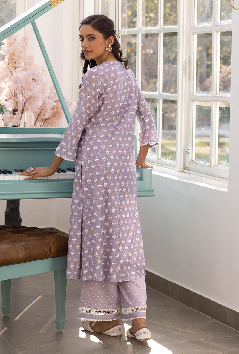 Lavender Front Pleat Aisha Kurta Set
