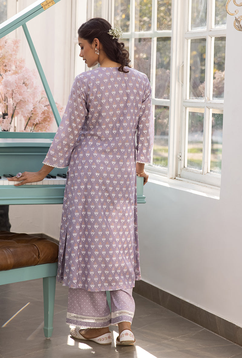 Lavender Front Pleat Aisha Kurta Set