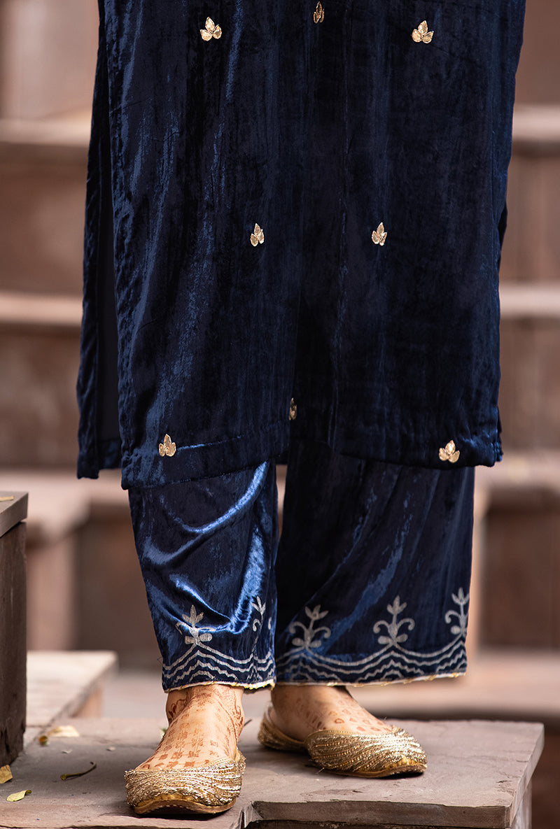 Navy Leaf Embroidery Ruhaani Kurta Set
