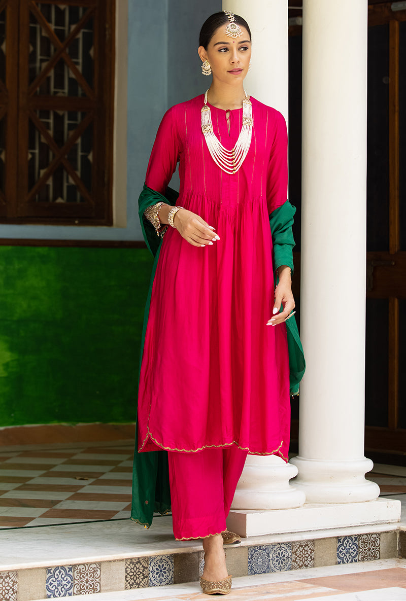 Rani Pink Heavy Cuff Sleeve Aayat Kurta Set