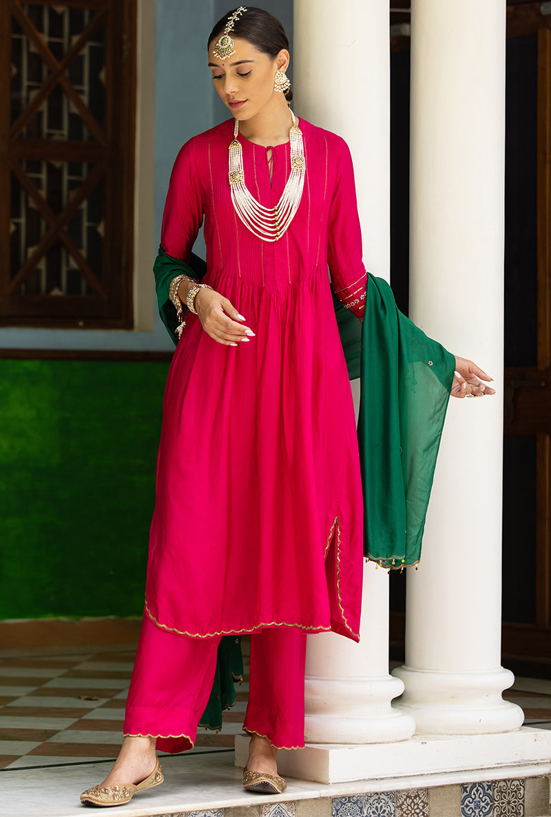 Rani Pink Heavy Cuff Sleeve Aayat Kurta Set
