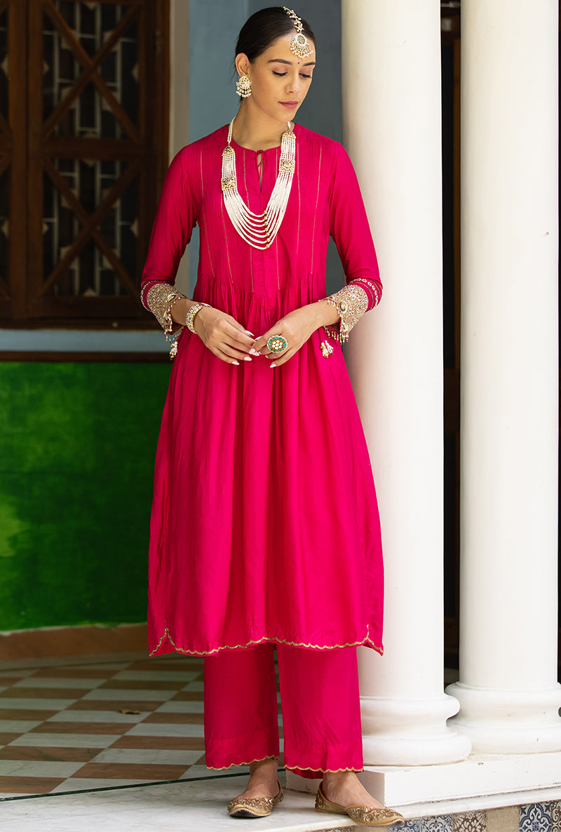 Rani Pink Heavy Cuff Sleeve Aayat Kurta Set