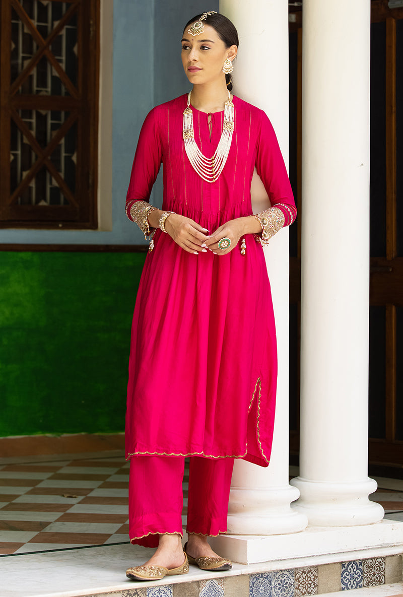 Rani Pink Heavy Cuff Sleeve Aayat Kurta Set