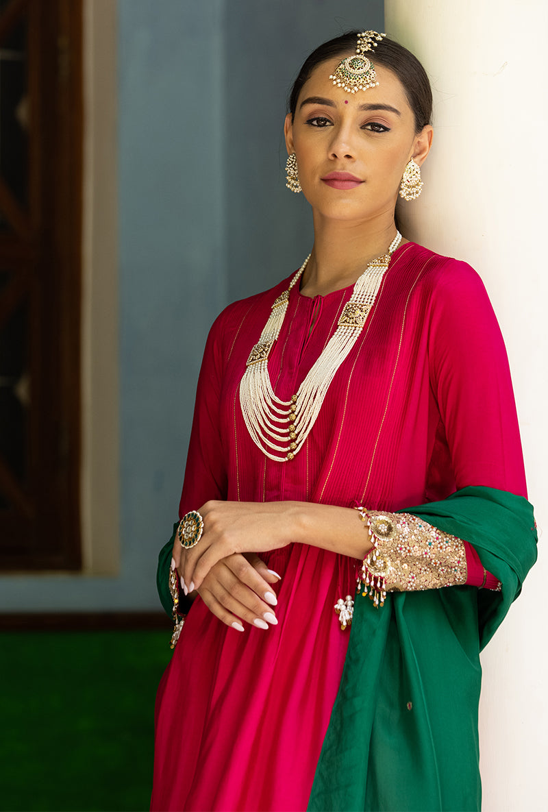 Rani Pink Heavy Cuff Sleeve Aayat Kurta Set