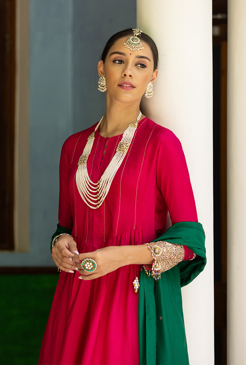 Rani Pink Heavy Cuff Sleeve Aayat Kurta Set