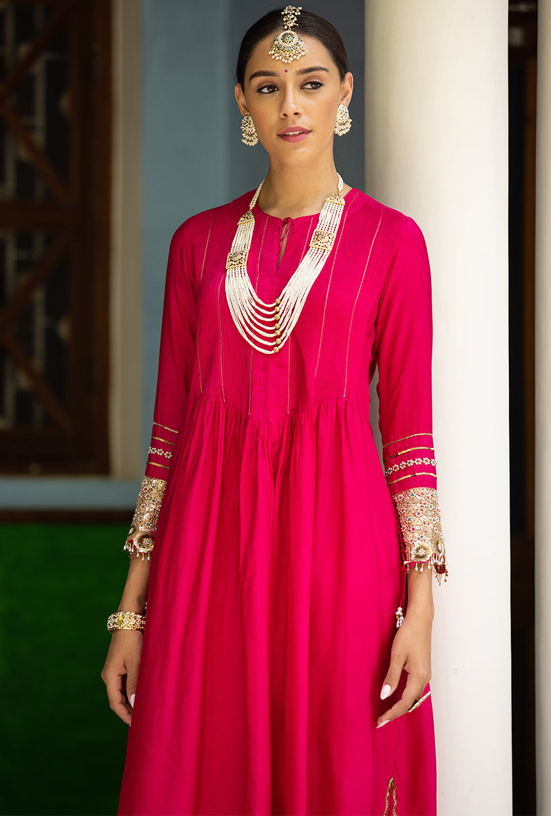 Rani Pink Heavy Cuff Sleeve Aayat Kurta Set