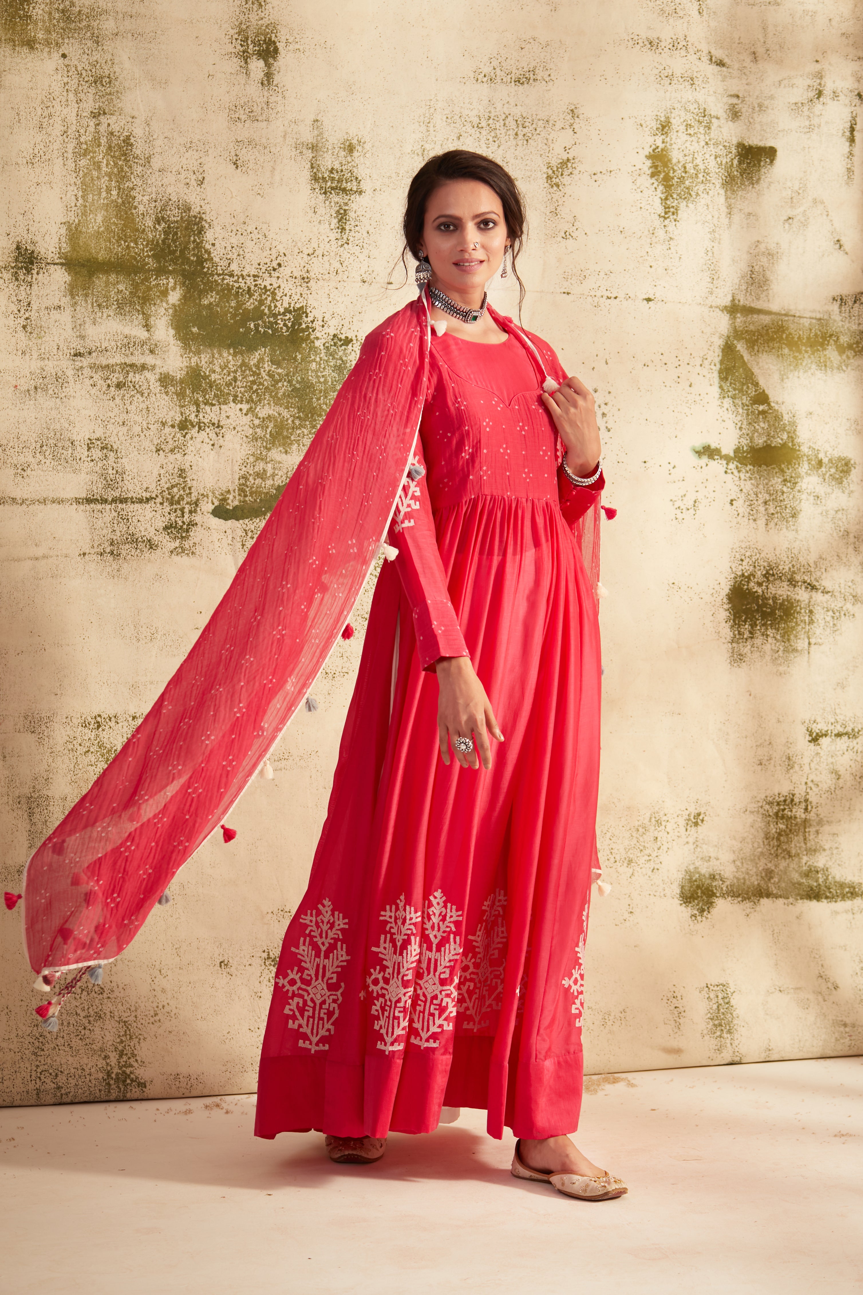 Rani Pink Side Slit Kali Inaya Kurta Set