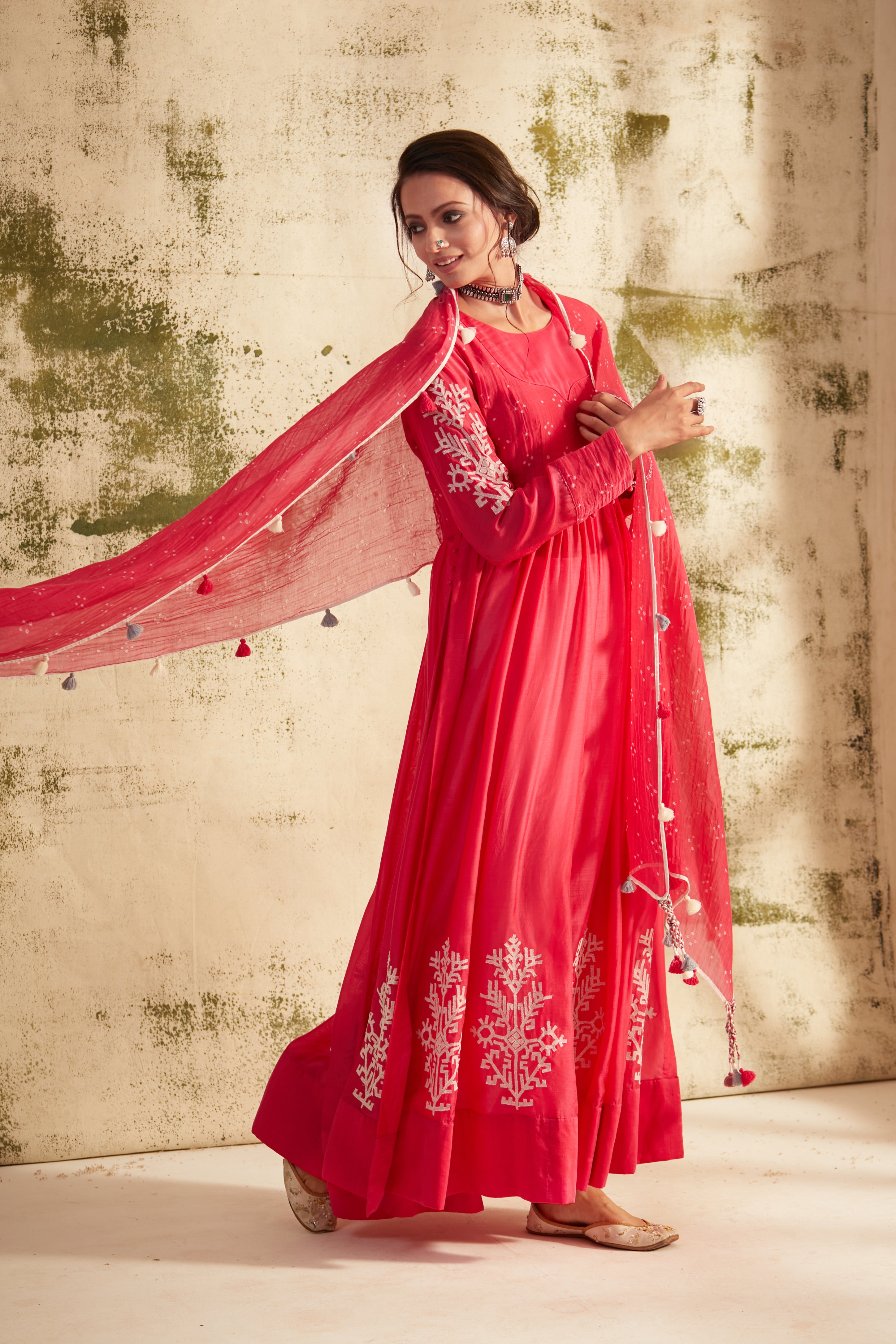 Rani Pink Side Slit Kali Inaya Kurta Set