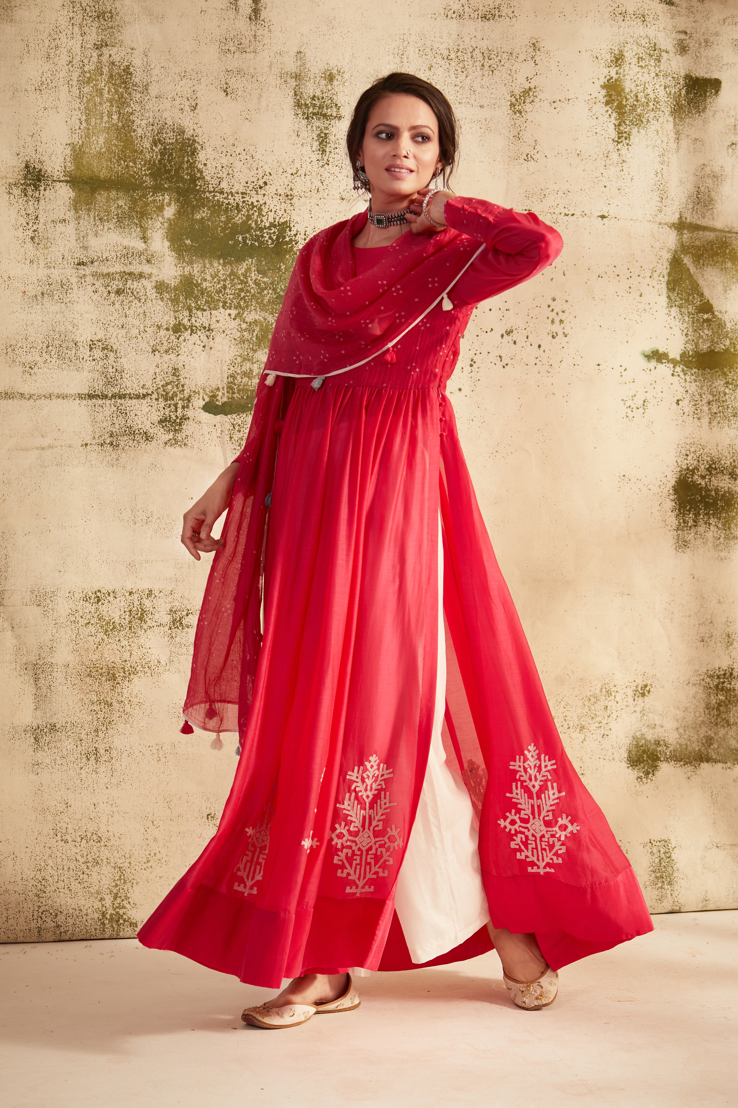 Rani Pink Side Slit Kali Inaya Kurta Set