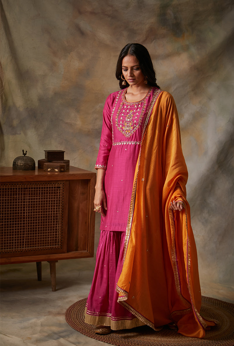 Rani Pink Square Yoke Mahi Gharara Set