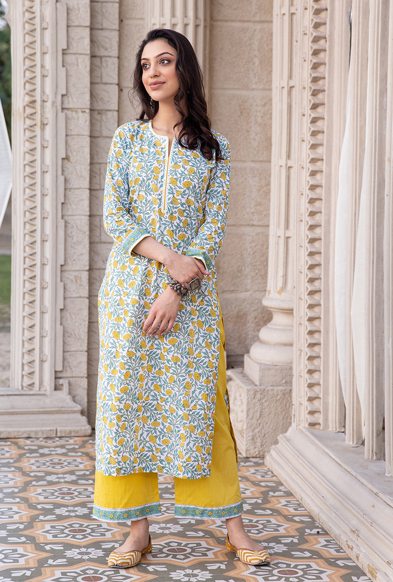 Yellow Mayuri Straight Kurta Set