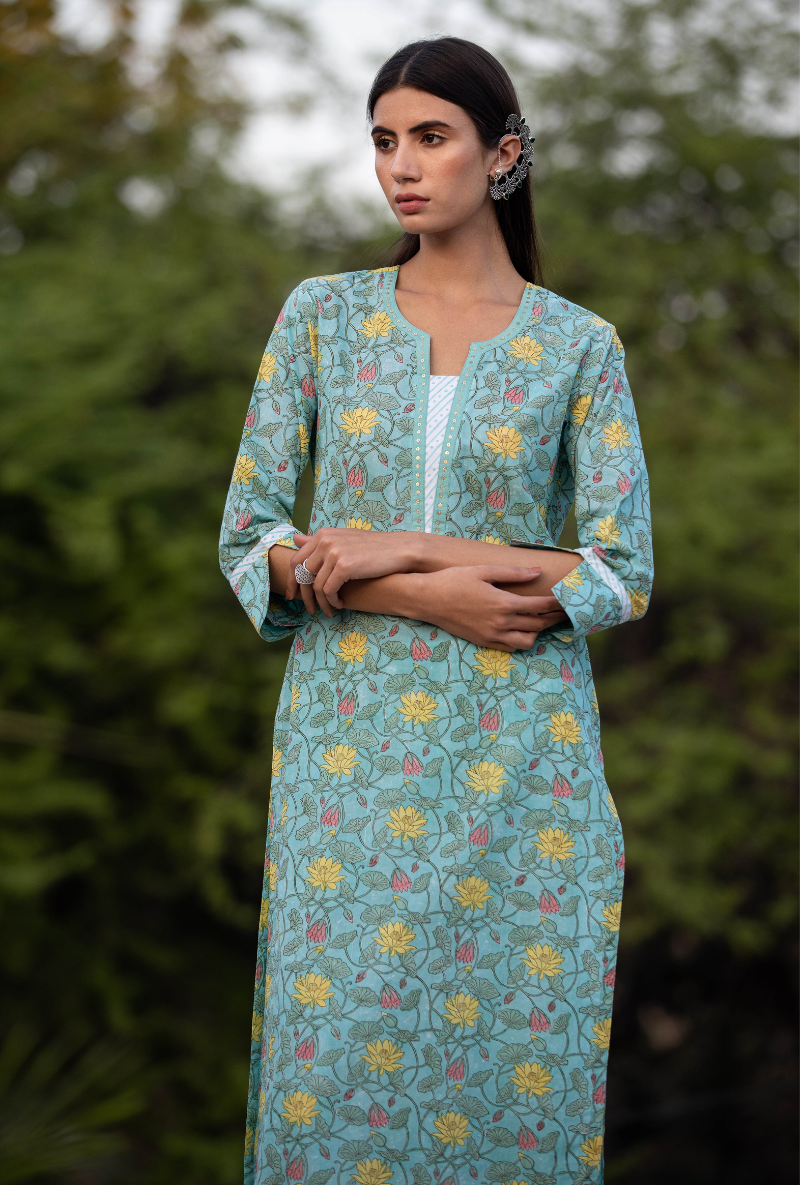 Aqua Sequin Pankhuri Kurta Set