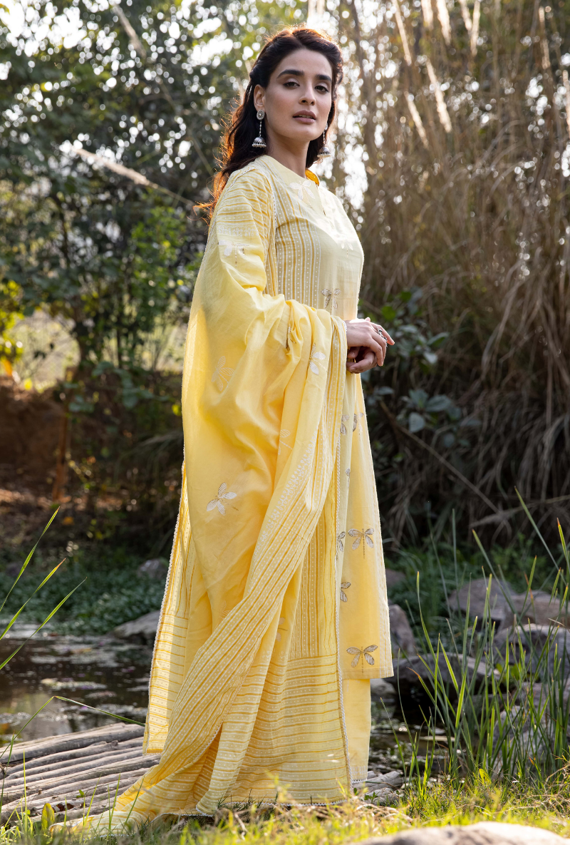 Yellow/Ivory Titlie Straight Panel Kurta Set