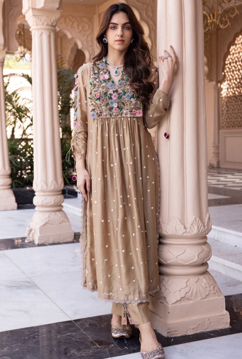 Beige Orchid Frockstyle Sahiba Kurta Set