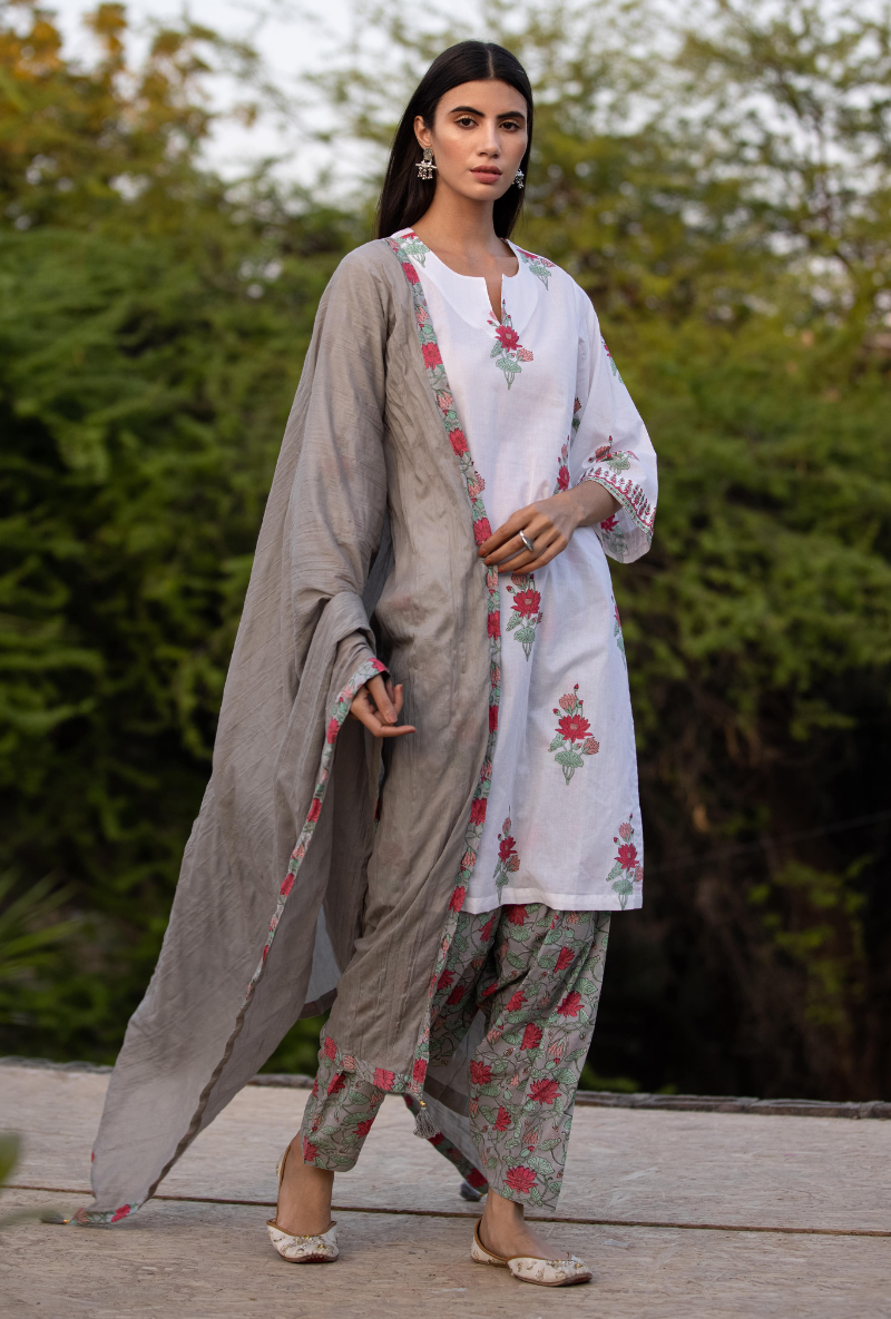 Ivory/Grey Pankhuri Salwar Kurta Set