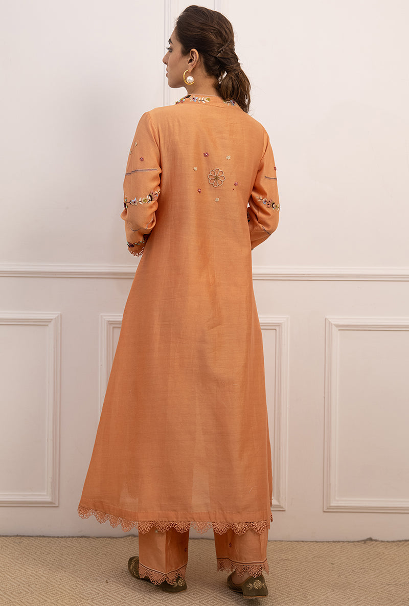 Peach French Knot Pocket Style Suhaani Kurta Set