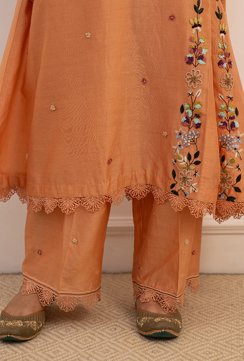 Peach French Knot Pocket Style Suhaani Kurta Set
