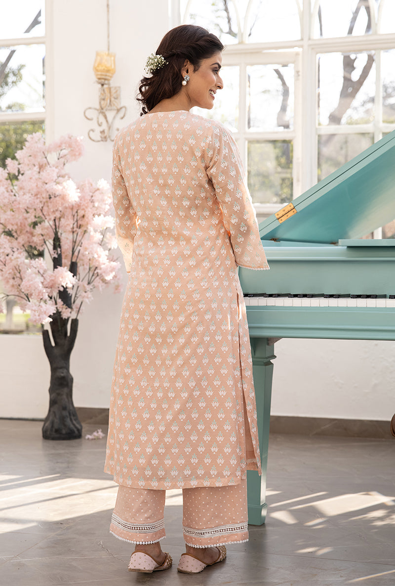 Peach Front Pleats Aisha Kurta Set