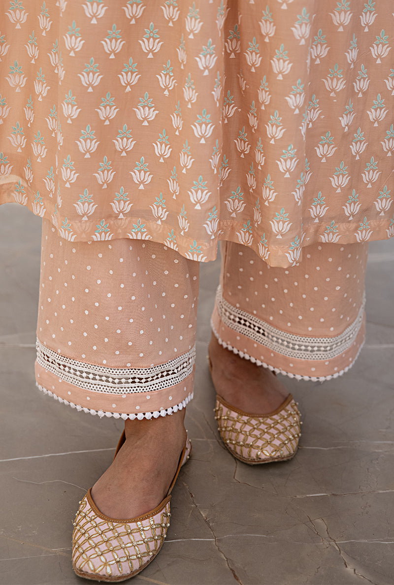 Peach Front Pleats Aisha Kurta Set