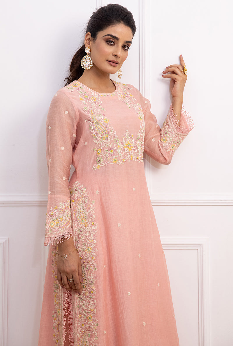 Pink Dori Paisley Long Kurta Yoke Aafreen Set