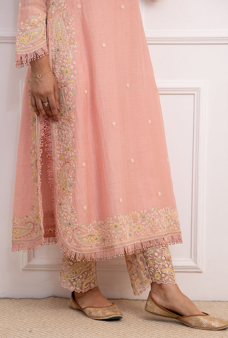 Pink Dori Paisley Long Kurta Yoke Aafreen Set