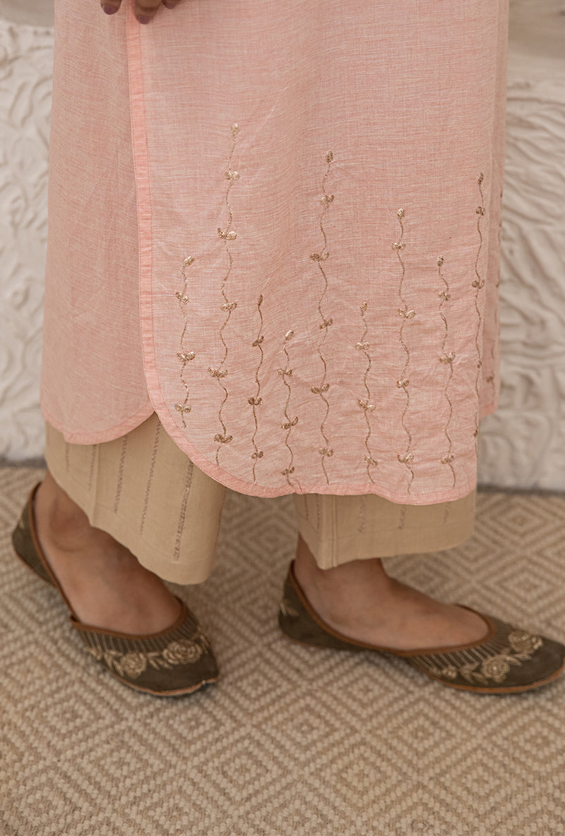 Pink Straight Pintuck Yoke Tahira Kurta Set