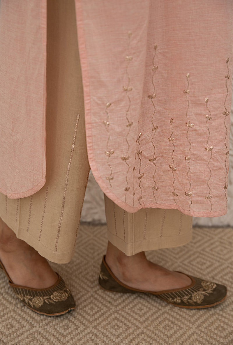 Pink Straight Pintuck Yoke Tahira Kurta Set