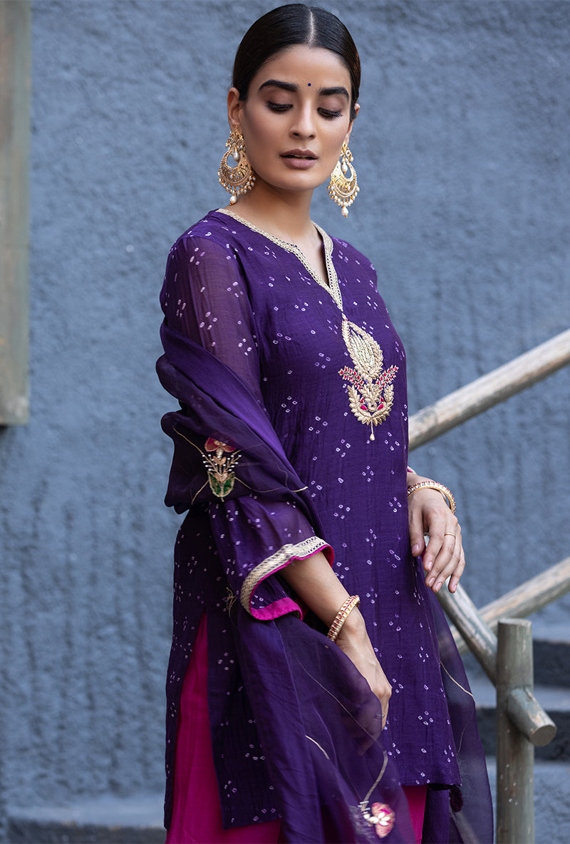 Purple Bandhej Zara Salwar Kurta Set