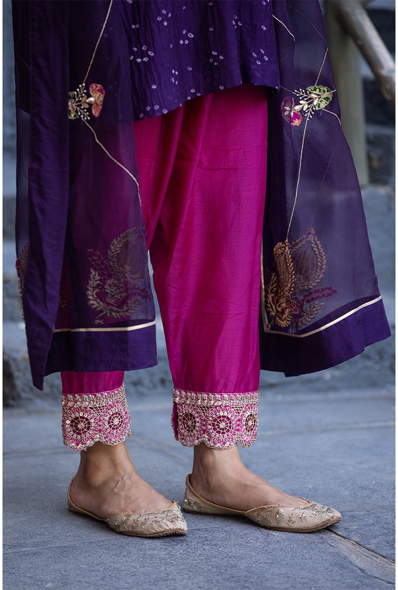 Purple Bandhej Zara Salwar Kurta Set